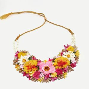 Pakistani Bridal Floral Jewelry Mehndi <b>Set</b> for Haldi Function with Handmade Necklace Ring <b>Earrings</b> <b>and</b> Tikka - Product Image 2