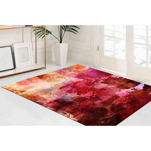 พรมสีเหลืองและชมพูแบบนามธรรม: ดีไซน์ลายปูนปั้นสีสันทันสมัย พรมเนื้อนุ่มแบบไม่ทอ - Product Image 1