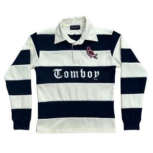 Polo de rugby a rayas de color marfil azul marino personalizado, camiseta de manga larga de peso pesado Rugger Retro Vintage Preppy Heritage Style, camiseta de moda para hombre - Product Image 5