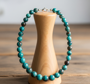 Collar de plata 925 de 18 pulgadas de alta calidad para mujer, moda de agua dulce, diseño anudado a mano, cuentas de piedra de crisocola Natural - Product Image 1