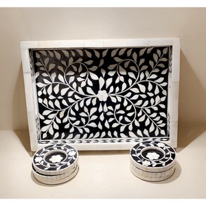 ถาดเสิร์ฟอาหารฝังกระดูกลายดอกไม้หรูหราพร้อมแม่มุกสำหรับร้านอาหารและโรงแรมถาดเสิร์ฟจากอินเดีย - Product Image 5