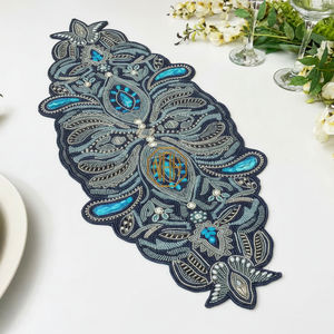 Handmade Embroidered <b>Table</b> <b>Runner</b> and Placemat Modern Floral Beaded Glass Decor USA Designed Beaded <b>Table</b> Decorations - Product Image 5