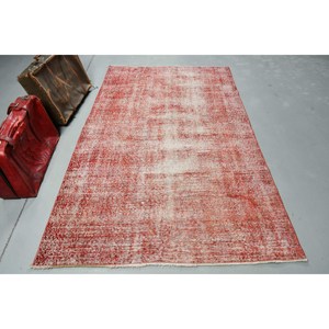 Tapis de 4,7 x 7,5 pieds, tapis turc vintage, tapis Ikat rouge et blanc - Product Image 1
