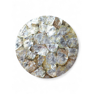 แผ่นรองจานเปลือกหอยทรงกลมธรรมชาติสำหรับผู้ซื้อขายส่ง ของตกแต่งโต๊ะจากเปลือกหอยที่ยั่งยืนสำหรับใช้ในชีวิตประจำวันจากเวียดนาม - Product Image 1