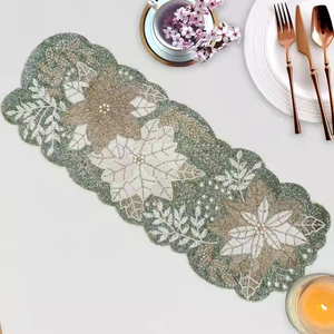Su raffinati Runner da tavolo nuovissimi tappetini da tavolo ricamati floreali di <span class=keywords><strong>buon</strong></span> <span class=keywords><strong>Natale</strong></span> a mano mery Color crema - Product Image 1