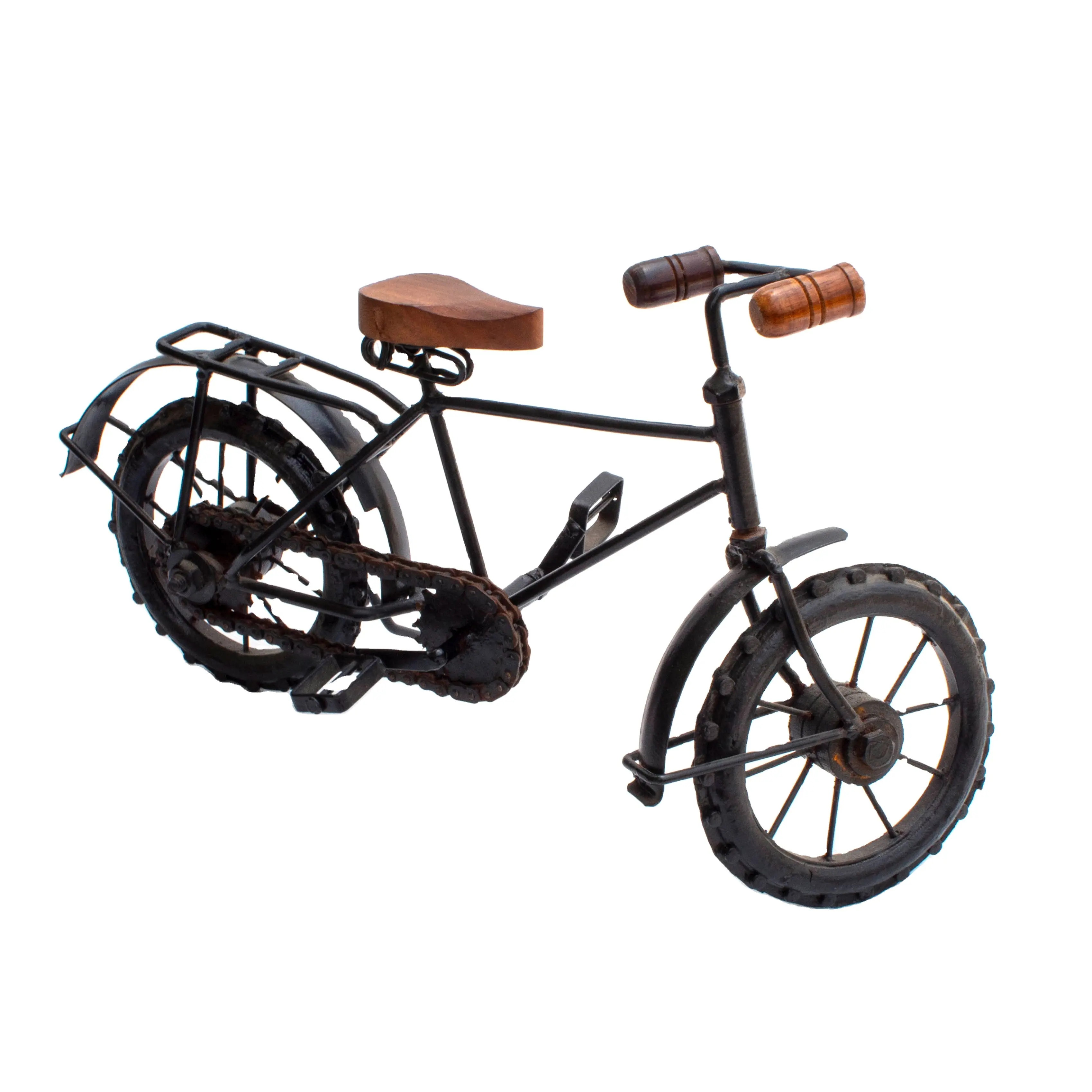 Black Table Decor Sehlf Handmade Iron Metal Craft Mini Decorative Bicycle Cycle Scooter Model Wooden Seat