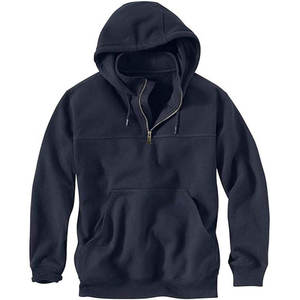 Sudadera con capucha de forro polar verde oliva para hombre, media cremallera, corte regular, color liso, informal, con bolsillo frontal, transpirable, 350g, otoño - Product Image 1