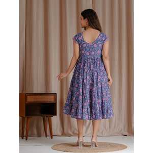 Vestido Azul de Algodón Mulmul con Estampado a Mano, Estilo Casual, Elegante, Gótico, para Oficina, Tallas XS-5XL, Transpirable y Moderno para Club, ODM - Product Image 6