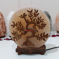 JOBAK Promotion Lampe de Nuit en Sel Rose de l'Himalaya 100% Naturel, Base en Bois Sculptée 3D, Amour Feng Shui, Écologique