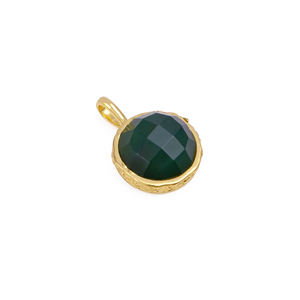 Aventurine verte plaquée or 18K, lunette ronde en laiton à facettes, breloque pour colliers, composant de bijoux faits à la main pour les fêtes - Product Image 2