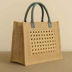 กระเป๋าโท้ทปอกระเจาทำด้วยมือพร้อมแผงหวายทอและกระเป๋าหูรูดจับคู่อุปกรณ์แฟชั่นที่ยั่งยืนเป็นมิตรกับสิ่งแวดล้อม - Product Image 1