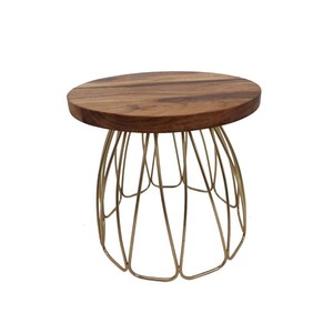 Support à gâteau rond à un étage au design attrayant en métal et fer, plateau de service en bois naturel et noir pour restaurants - Product Image 2