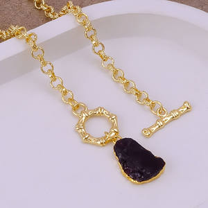 Rough Garnet January Birthstone <b>Crystal</b> Pendant <b>Necklace</b> Gold Plated Red Healing Stone Toggle Clasp Handmade <b>Necklace</b> - Product Image 3