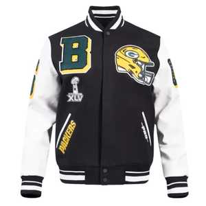 Green Bay Packers Mashup Rib Varsity Chaqueta de lana/cuero College Bomber Jacket para invierno para béisbol Letterman College Sports - Product Image 1
