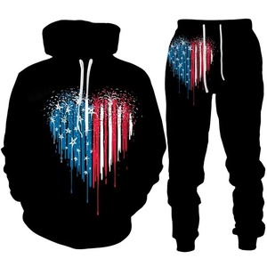Nuevo dulce amor corazón sudaderas con capucha 3D estampado hombres chándal conjuntos Casual Sudadera con capucha pantalones conjunto de dos piezas moda hombres sudadera ropa - Product Image 1