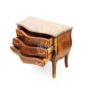 Commode classique en bois avec plateau en marbre, façade incurvée, placage de bois de ronce et détails en laiton doré, design luxueux - Product Image 4