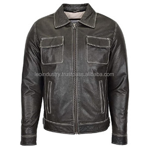 Men's Leather Jacket for Biker <b>Distressed</b> Genuine Lambskin <b>Top</b> Quality Material Parka Jacket Men - Product Image 3