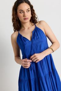 Atractivo 2025 verano rayón largo liso azul señoras vestido para mujeres Boho cómodo suelto Casual Maxi vestido - Product Image 5