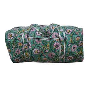 Sac de voyage léger en coton matelassé imprimé à la main de style bohème indien, sac de week-end de luxe, sac à bandoulière floral - Product Image 5