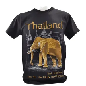 T-shirt stile Vintage in cotone 100% di alta qualità con elefante dorato tailandese XXL serigrafia grafica originale Plus Size