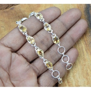 925 Sterling Silver Fine Charm <b>Bracelet</b> with Citrine <b>Gemstone</b> - Product Image 1