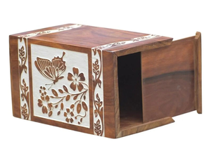 Handmade Sheesham Wood Cremation Urn Butterfly & Floral Inlay <b>Keepsake</b> <b>Box</b> Cremation urns For Adult Ashes - Product Image 2