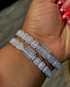 Bracelet VVS Moissanite en argent sterling 925 22MM 8 pouces plaqué or blanc, le testeur de diamants - Product Image 2