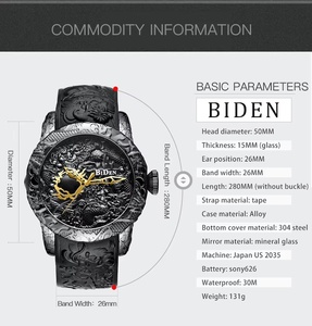 Reloj Biden 0129, Nuevo Diseño de Moda, Escultura 3D de Dragón, Movimiento Japonés de Cuarzo, Esfera Grande Dorada, Relieve Exquisito, Reloj Creativo - Product Image 6