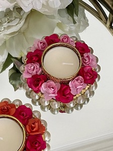 Bougeoir décoratif indien Rose, bougies chauffe-plat, décoration de festival Diwali, décor de temple, faveur de retour, Thanksgiving, décoration d'intérieur - Product Image 2
