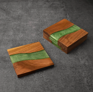 Sous-verre en bois d'acacia et en résine fabriqué à la main tasse à café en bois naturel écologique au prix le plus bas - Product Image 2