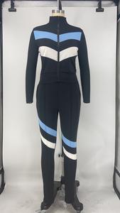 بدلة لياقة بدنية أنيقة مخصصة بشعار لخريف وشتاء ليغنغز مانع للسحاب أعلى + بنطلون 2 لون طقم ملابس رياضية للسيدات - Product Image 6