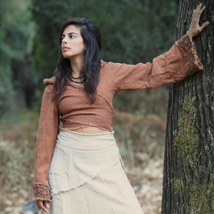 Sudadera con capucha 100% algodón Tribal Wrap Top transpirable Earthy Natural con estampado de bloques Ropa de longitud corta - Product Image 1