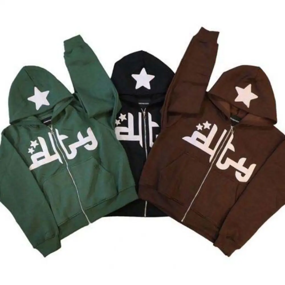 Star Letter Print Hoodie Männer Retro Reiß verschluss Langarm Lose Jacke Mäntel Hara Casual Gothic Hooded Sweatshirt Streetwear