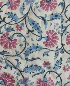 Lightweight Summer AC Comforter King Size Reversible <b>Hand</b> Block Printed Floral Mughal Motif Organic Cotton Hotel Quilt Pink Blue - Product Image 3
