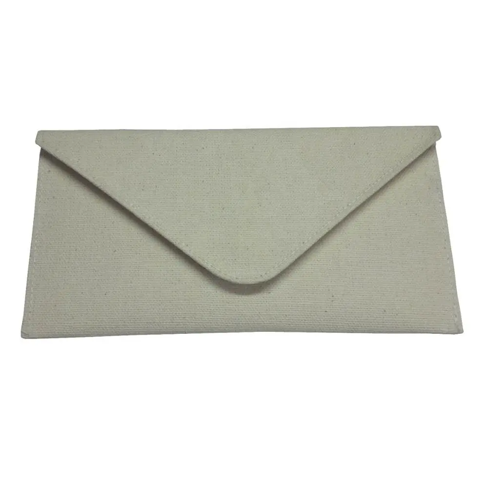 Envelope para presente de casamento feito à mão em tecido de lona de algodão laminado com botão magnético fecho
