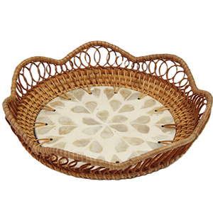 Best Price Trend Vietnam Handwoven Natural Rattan Mother Pearl Tray Serving Tea Elegant Table Decoration for Fruit & Vegetable - Product Image 2
