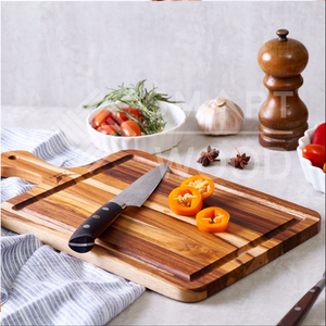 Tabla de cortar de teca con asas Madera color natural Forma rectangular - Product Image 3