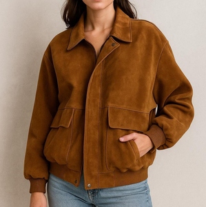 Veste de motard en cuir de mouton fait à la main Baggy Fit femmes rétro moto double boutonnage coupe-vent hiver - Product Image 2