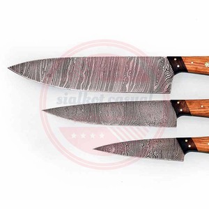 Juego de cuchillos de cocina con mango de madera | Juego de cuchillos de chef profesional de acero inoxidable de Damasco de 3 piezas para uso en la cocina - Product Image 4