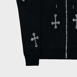 Sudadera con Pedrería de Moda, Ropa Urbana Moderna con Detalles Brillantes de Cristal, Sudadera Básica con Cremallera de Pedrería - Product Image 4