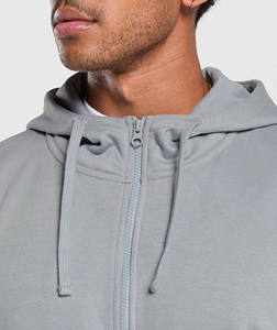 Mens <b>Grey</b> Full Zip Hoodie With Drawstrings Custom Logo Oversized <b>Sweatshirt</b> Jacket Split Kangaroo Pocket Casual Streetwear - Product Image 5