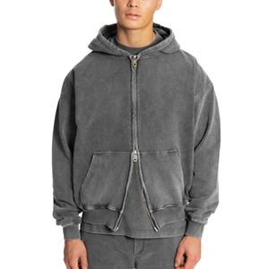 Sweats à capuche délavés à l'acide avec logo personnalisé élégant pour hommes Double fermeture éclair Vêtements décontractés pour l'extérieur Usine directe Fourniture Sweats à capuche pour hommes - Product Image 1