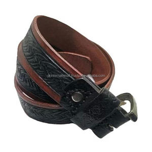 100% Genuine <b>Leather</b> Cowhide Two Tone Vintage Style Western <b>Leather</b> Hand <b>Tooling</b> <b>Belt</b> for Men with Adjustable Nickel Buckle - Product Image 3
