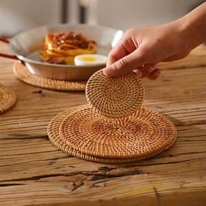 Autumn Wood <b>Woven</b> Mat Set Pure Handmade Classic Heat Resistant Eco-Friendly <b>Coaster</b> Pot Insulation Mat Wooden Storage Tea - Product Image 4