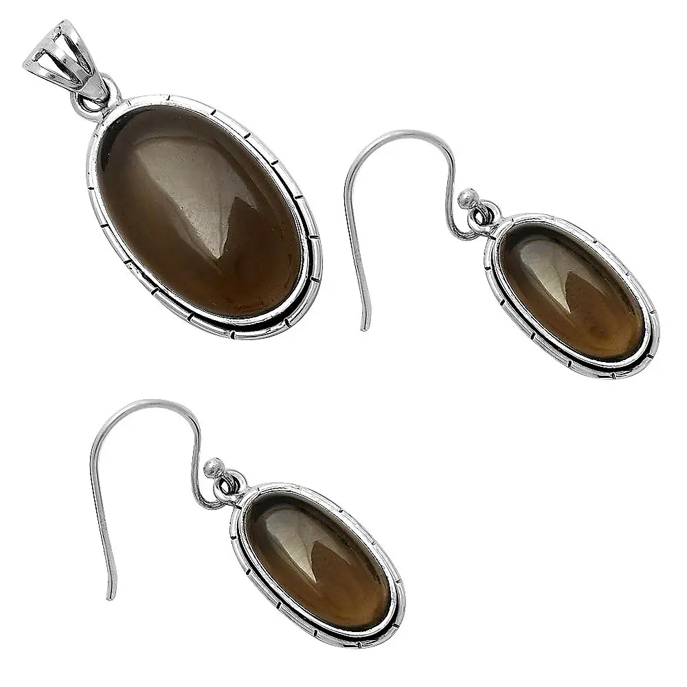 Smoky Quartz - Brazil 925 Sterling Silver Pendant Earrings Jewelry Set SDT02216 T-1006 Brown Gemstone Jewelry Superb Pendant Set