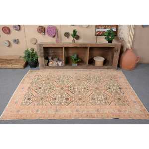 Vintage <b>Turkish</b> <b>Rug</b> Large Area 4.9 X 7.1ft Classic Beige Red Abstract Pattern Wool Material 10mm Latex for Hallway Room - Product Image 4