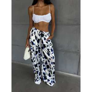 Pantalones Casuales de Satén de Pierna Ancha con Cintura Elástica Alta y Característica Transpirable - Product Image 4