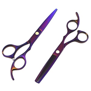 Ensemble d'outils de soins de beauté 2 pièces ciseaux de barbier et ciseaux d'amincissement ciseaux de coupe de cheveux de couleur violette en acier inoxydable CE ISO - Product Image 1