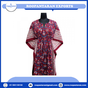 Beach <b>Kaftan</b> Free <b>Size</b> Indian Hand Block Printed Long Free <b>Size</b> <b>Kaftan</b> Loungewear in Soft Cotton Voile for Sale at Lowest Price - Product Image 4