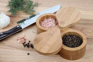 Récipient rond double en bambou, pot de stockage d'épices, boîte en bois pour sel et poivre - Product Image 2